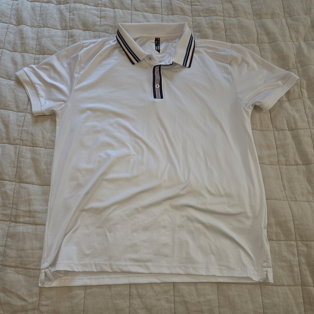 Hudson And Barrow Men's Polo Medium White Golf Moisture Wicking UPF50